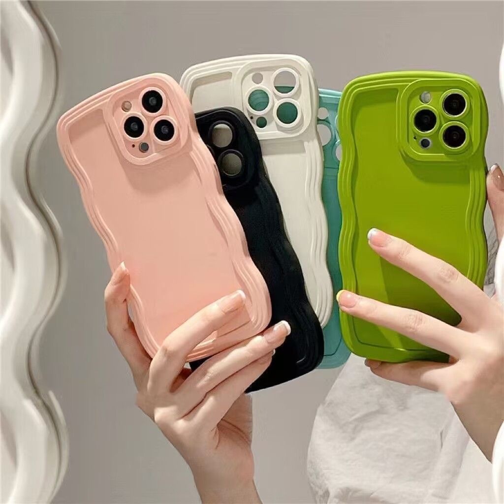 เคสโทรศัพท์ซิลิโคนลายคลื่นสีลูกกวาด For iPhone 13 12 11 15 Pro 14 Pro Max XR XS X 7 8 15 Plus SE 2020 ฝาครอบกันกระแทก