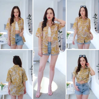 เสื้อฮาวาย ชาย ใส่สงกรานต์ ลายดอก เกาหลีวินเทจ คอปก ใส่เที่ยวทะเล แขนสั้น สําหรับผู้ชายและผู้หญิง