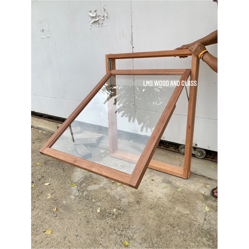 (ชุดวงกบ+หน้าต่าง) ไม้เนื้อแข็ง/ไม้สน บานหน้าต่างกรอบโล่งและวงกบ 2“x4” พร้อมติดตั้งอุปกรณ์โช้คอัพสำห