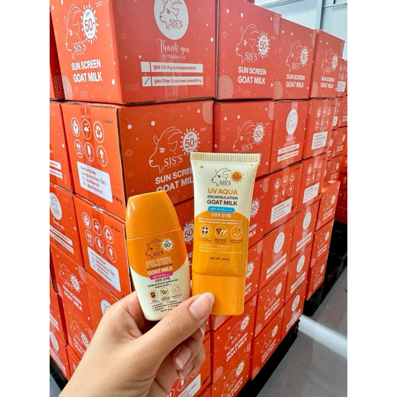 กันแดดนมแพะ ซิสส์ ยูวี อะควา / ซิสส์ ฟิลเตอร์/ SIS’S UV Aqua & Filter Goat Milk SPF50pa+++ 2สูตร ขนาด 24 ml.