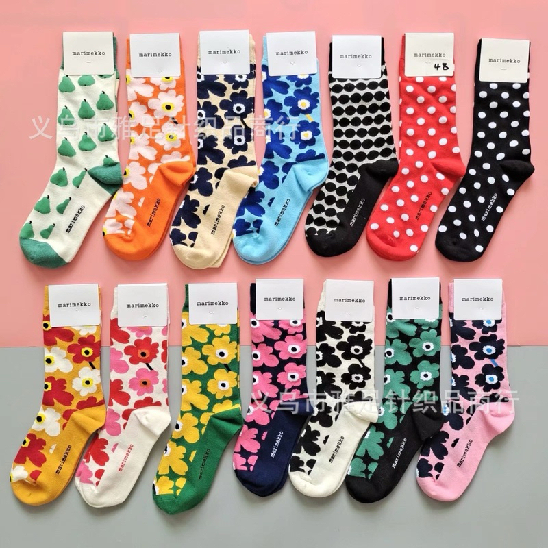 ถุงเท้า Merimekko ถุงเท้ายาว ถุงเท้าสั้น ลายดอกไม้ freesize