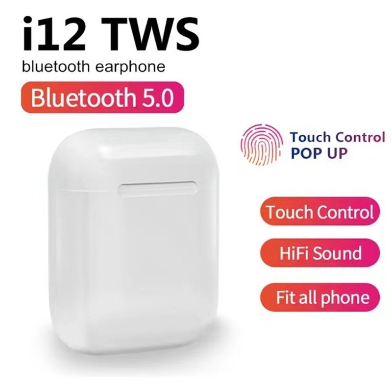 หูฟังไร้สายบลูทูธ หูฟังบลูทูธ 5.0 รุ่น i12 หูฟังแบบสอดหู พร้อมกล่องชารจ์ รองรับสมาร์ทโฟนทุกรุ่นi12 T
