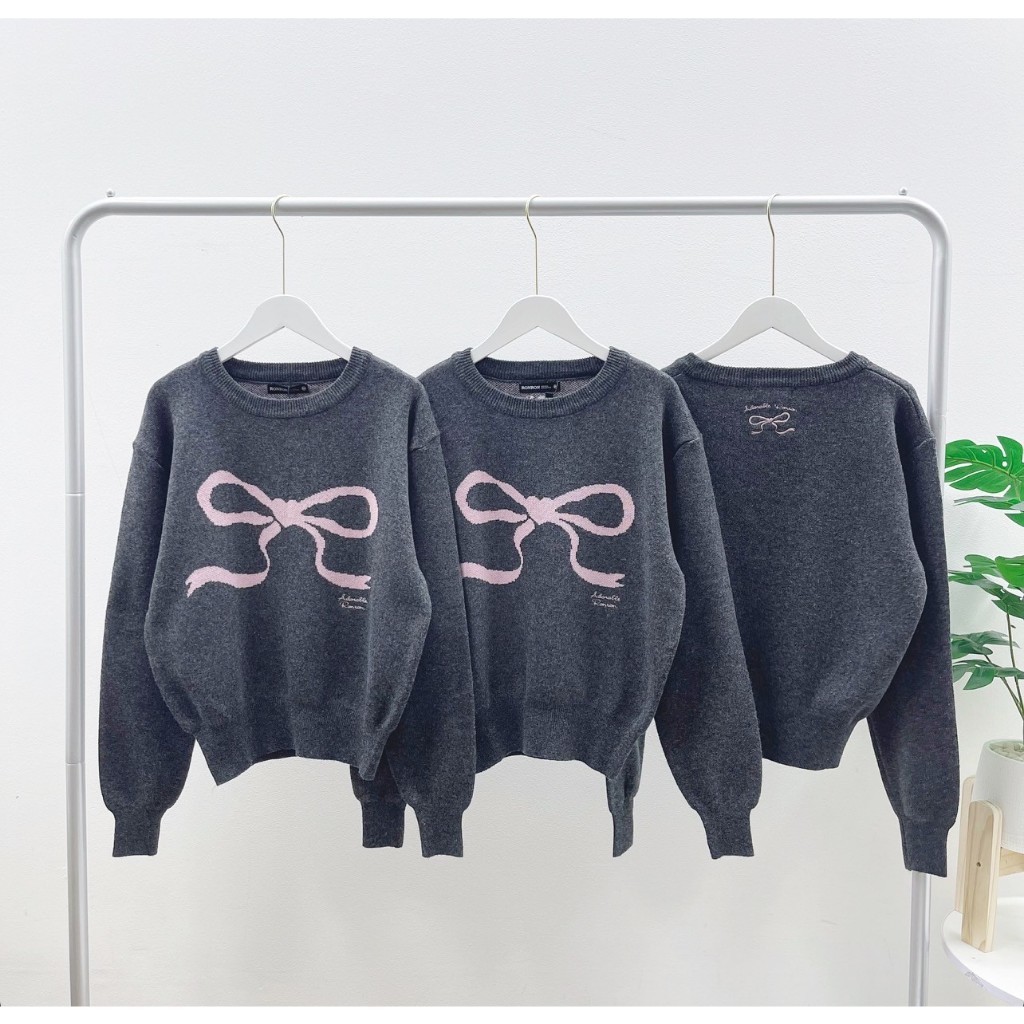 Ronron Heart Ribbon knit sweater (Chacoal)