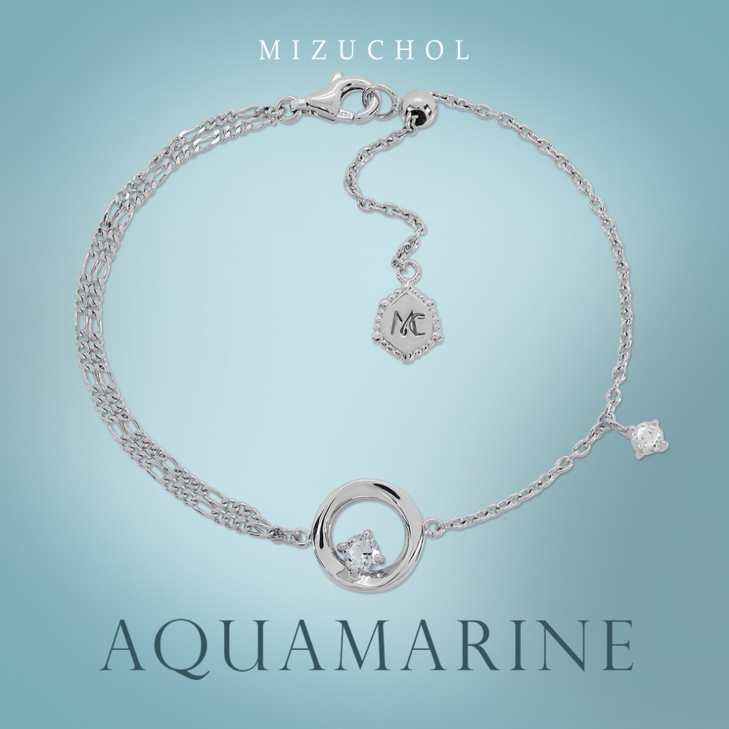 Mizuchol-กำไลเงินแท้ชุบทองคำขาว Blue Ocean Bracelet - พลอย Aquamarine