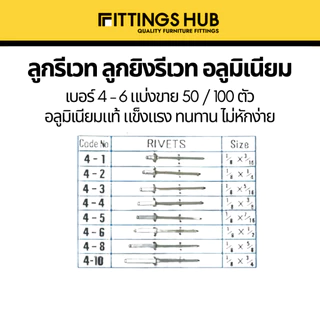 (50/100ตัว) รีเวท ลูกรีเวทอลูมิเนียม แบ่งขาย เบอร์4-5