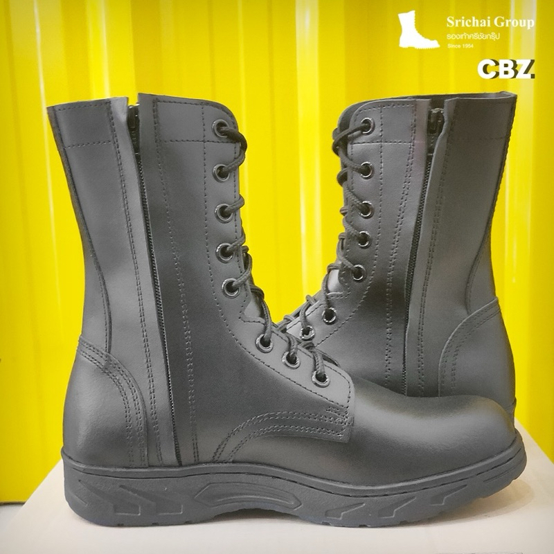 คอมแบทใส่ซิป รุ่น CBZ หนังวัวแท้ ใส่ซิปข้าง พื้นยาง by Srichaigroup