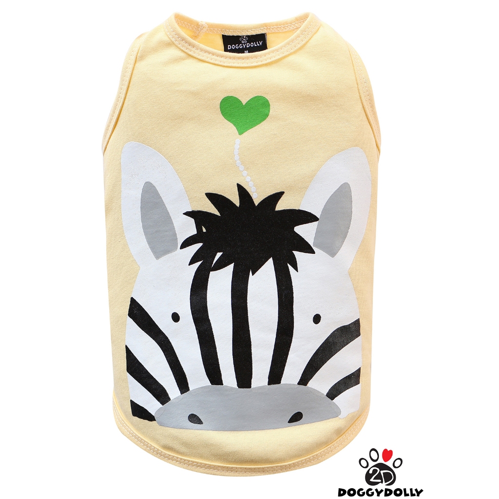 Petcloths -Doggydolly  เสื้อผ้าแฟชั่น  สัตว์เลี้ยง  หมาแมว ผ้ายืด คอกลม แขนกุด สีเหลือง ลายม้าลาย  ขนาดไซส์ 1-9โล T824