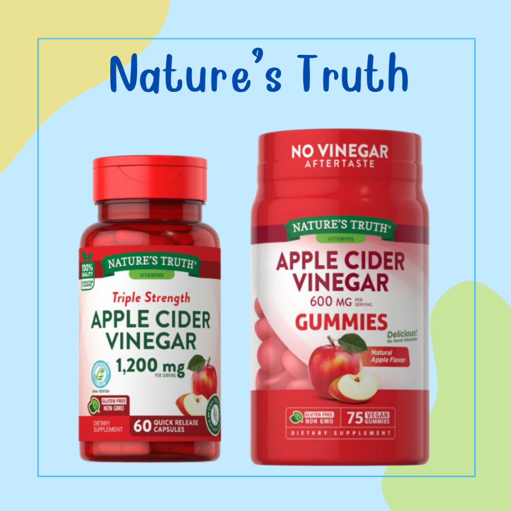 พร้อมส่ง Nature's Truth Apple Cider Vinegar 🍎 แอปเปิ้ลไซเดอร์แคปซูล 60 เม็ด กัมมี่ 75 เม็ด ของแท้ USA