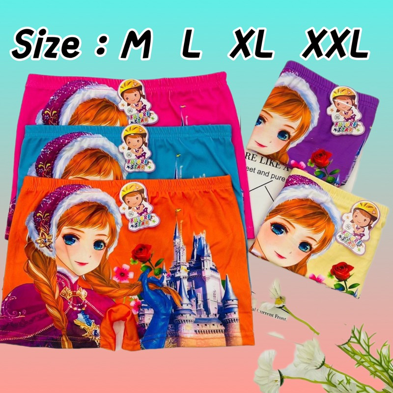 กางเกงในเด็กผู้หญิงยกแพ็ค 10 ตัวคละสี หนึ่งแพ็คมี 1 ลาย เนื้อผ้านิ่มสีสวย มี 4 ไซส์ M  L  XL XXL