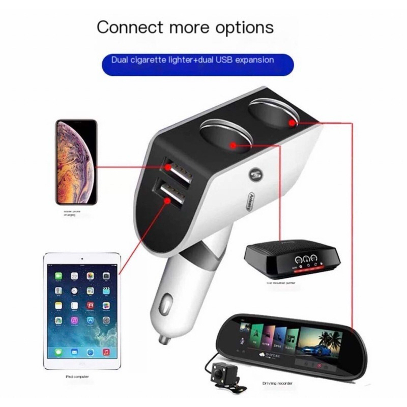 AL5003-AL5002ตัวเพิ่มช่องจุดบุหรี่ 2 ช่อง และช่องเสียบที่ชาร์จแบตในรถยนต์ USB 3.1A 2 Port