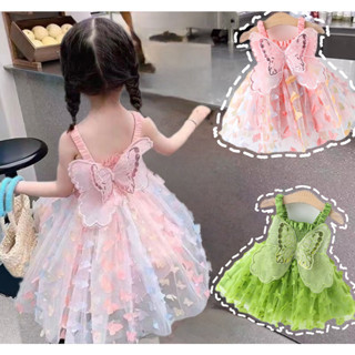 กระโปรงเด็กผู้หญิง เดรสเด็ก เดรสสายเดี่ยว ปีกผีเสื้อ สวย siz…