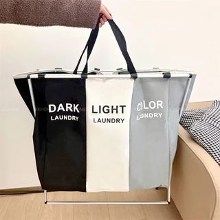 ตะกร้าผ้า แยกผ้า 3 ช่อง ตะกร้าอเนกประสงค์ เก็บเสื้อผ้า เหมาะสำหรับใส่เสื้อผ้าเค็ม ซักผ้า KKHOME