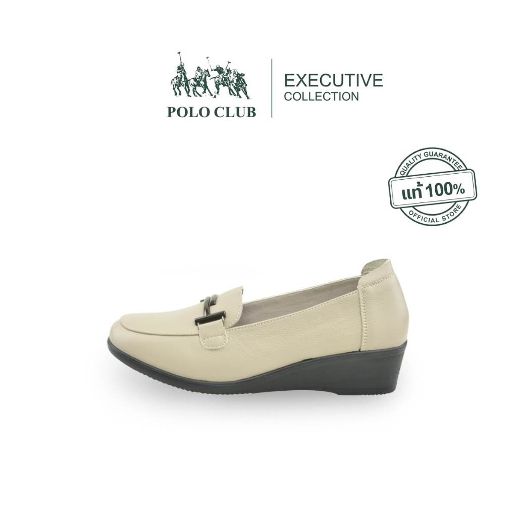 POLO CLUB รองเท้าหนัง รุ่น EX-1810 สีเทา | รองเท้าคัดชูผู้หญิง สูง 1.5 นิ้ว