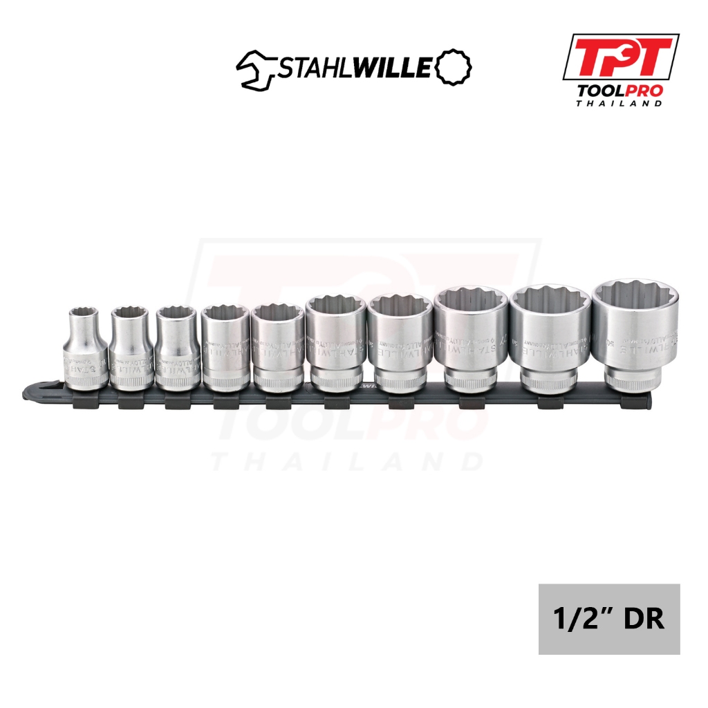 Stahlwille ชุดลูกบล็อก 1/2", 12P, Socket Set with Rail, 12918/10-50 (96053010)