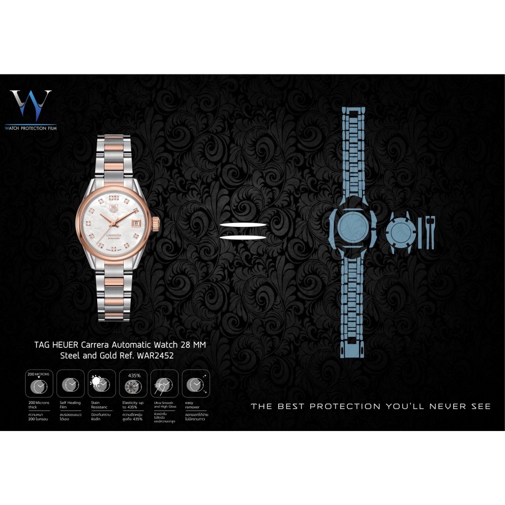 ฟิล์มกันรอยนาฬิกา Watch Protection Film TAG HEUER Carrera Automatic Watch 28 MM Steel and Gold Ref. WAR2452