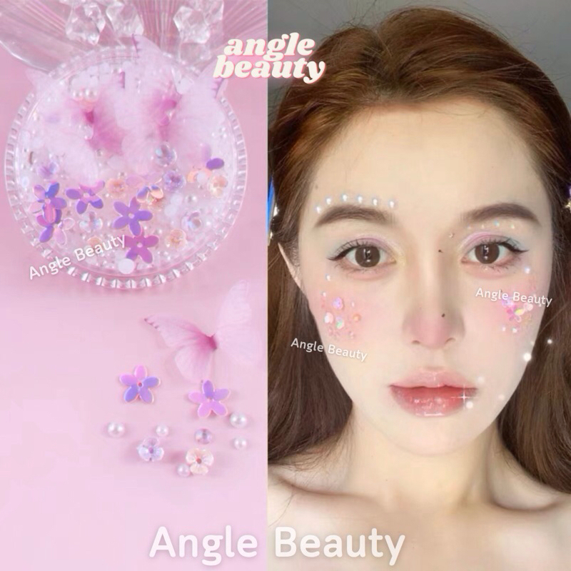 ส่งด่วน1-2วันถึง(ฟรีกาว) ดอกไม้ติดหน้า ผีเสื้อติดหน้า หัวใจติดหน้า ตกแต่งใบหน้า