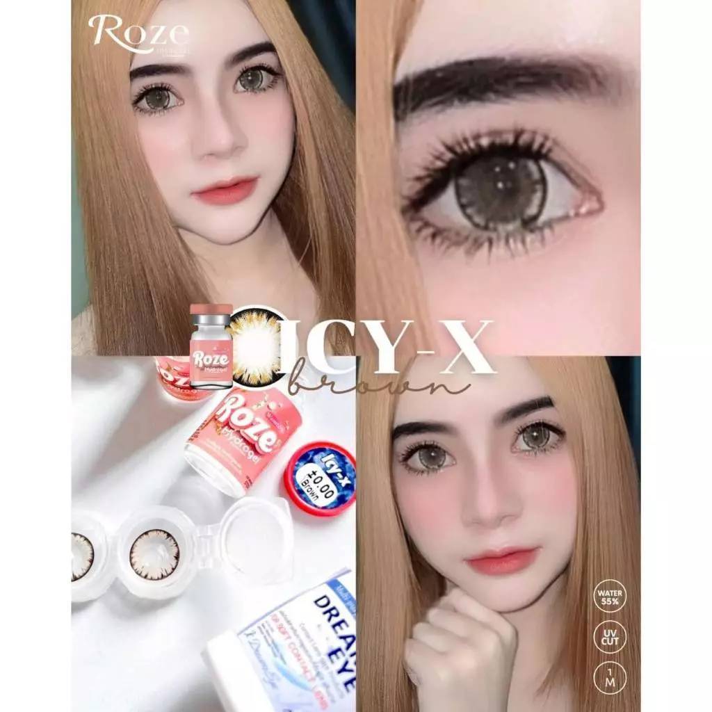 **มีค่าสายตา0.00-10.00**🔥คอนแทคเลนส์ Hydrogel✨ขนาดบิ๊กอาย โตมาก✨ Icy-X (Rozelens)สายตาปกติ แถมตลับจ้า