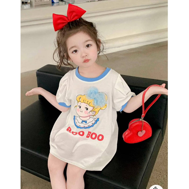 พร้อมส่ง เดรสลูกสาว Boo Boo แต่งโบว์ลูกไม้ น่าร๊าก