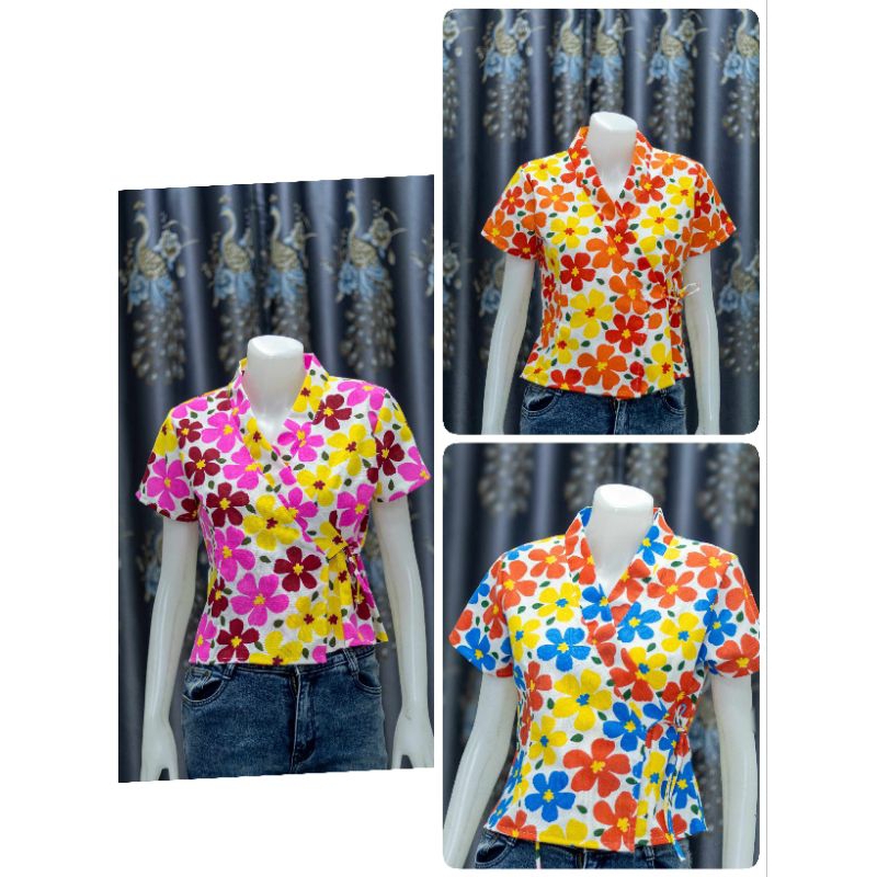 เสื้อผูกข้างพิมลายดอก เหมาะกับเทศกาลสงกรานต์