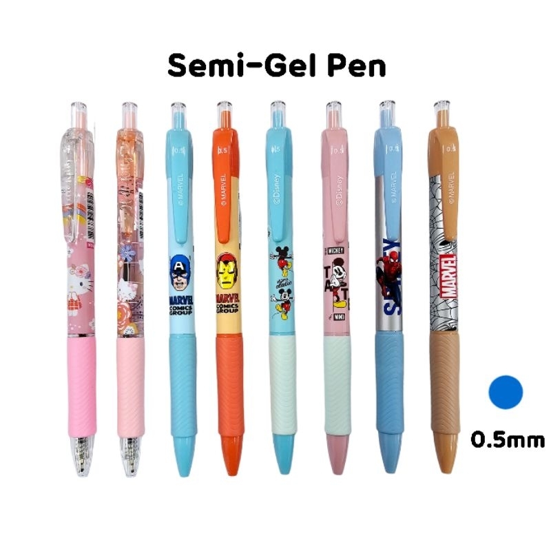 ปากกากึ่งเจล แบบกด Semi-Gel Pen ลาย Hello Kitty, Marvel, Mickey หมึกน้ำเงิน ขนาด 0.5 มม. (ราคาต่อ 1 ด้าม)