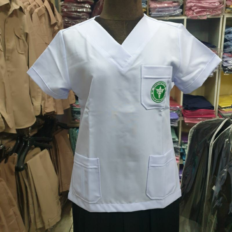 เสื้ออนามัยคอวี🌿คอกลมปักตรากระทรวงผ้านักเรียน📣รับปักชื่อ