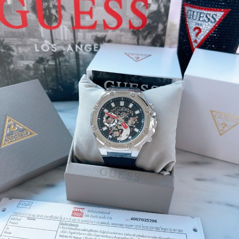 🌻หน้าปัดดำโชว์กลไก มีเข็มบอกวัน,วันที่ ✨ นาฬิกา Guess GW0334G1 THIRD GEAR BLACK