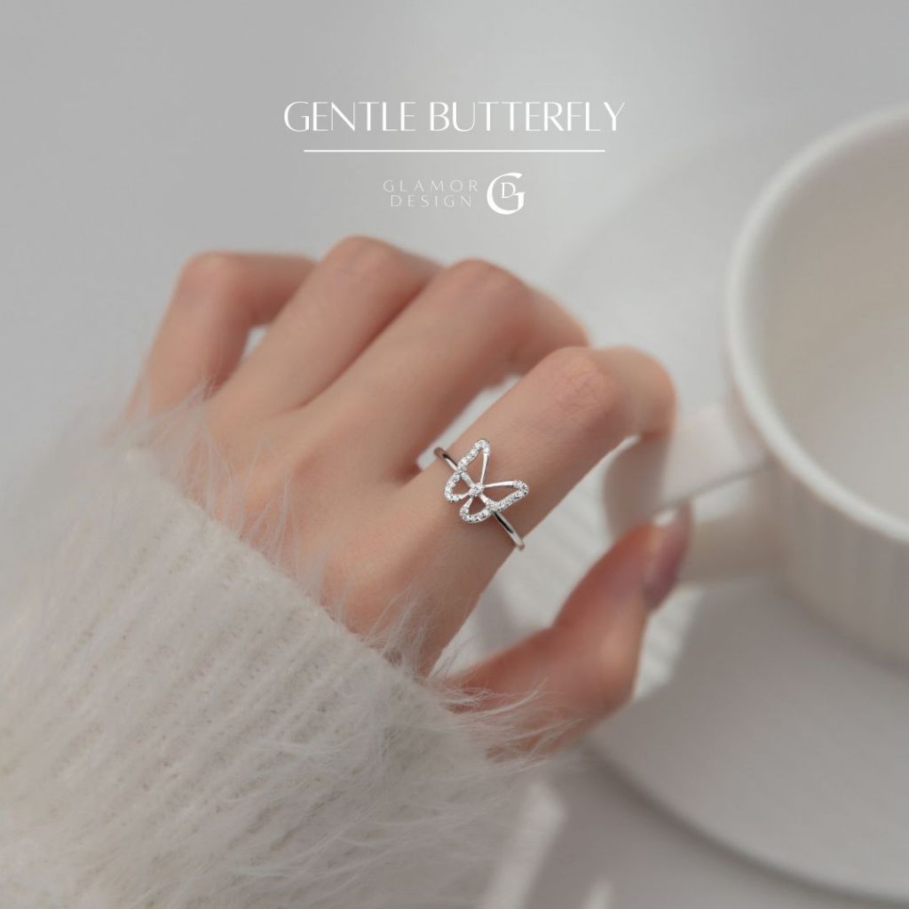 GLAMOR แหวนเงินแท้ Gentle Butterfly แหวนเพชร cz แหวนแฟชั่น แหวนผู้หญิง แหวนปรับขนาดได้
