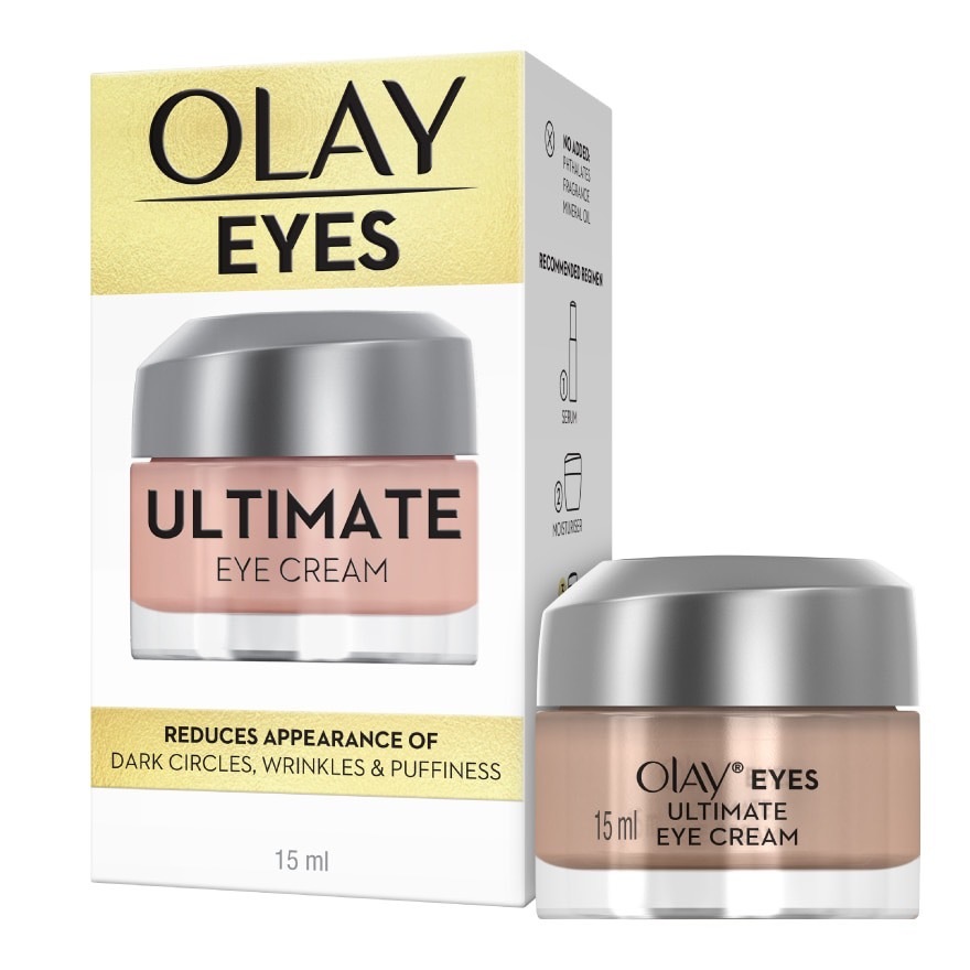 หมด 6/2026) OLAY ULTIMATE EYE CREAM 15ML 3 อิน 1 อายครีมอุดมด้วยส่วนผสมของเป็ปไทด์และวิตามินช่วยลดเลือนรอยคล้ำใต้ตา