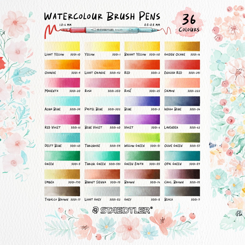 ปากกาเมจิ-หัวแปรง 2 หัว Staedtler รุ่น 3001 ครบ 36 เฉดสี (หัวพู่กัน)