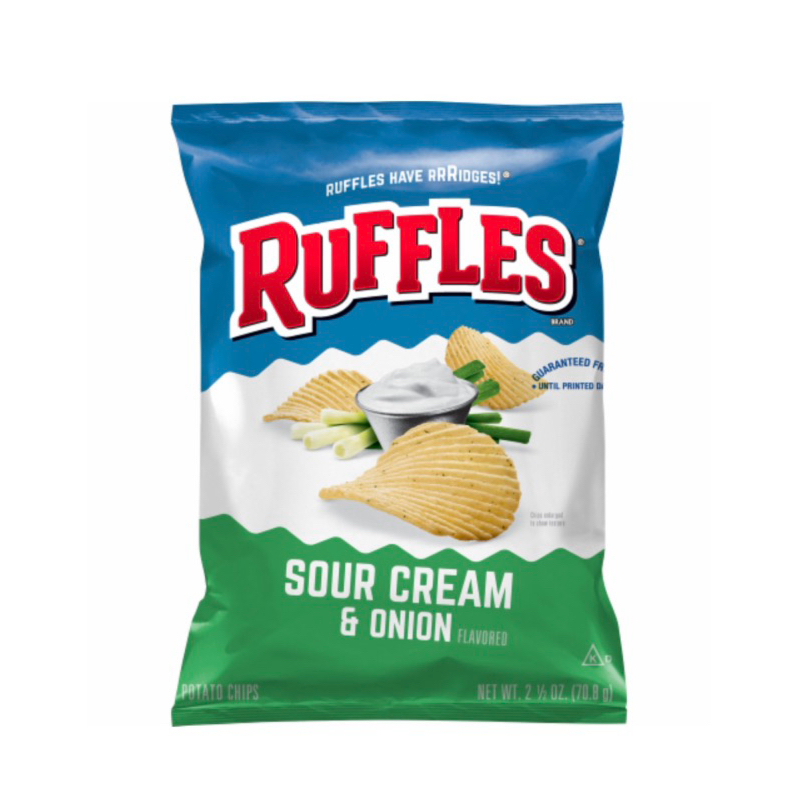 มันฝรั่ง แผ่นหยัก แผ่นเรียบ กรอบ นำเข้าจาก USA รสชีส และรสซาว ครีม และหัวหอม Ruffles Cheddar Sour Cr