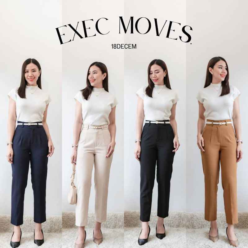 [18decem]กางเกงทำงานทรงบอย มีหูเข็มขัดเนื้อผ้าA80