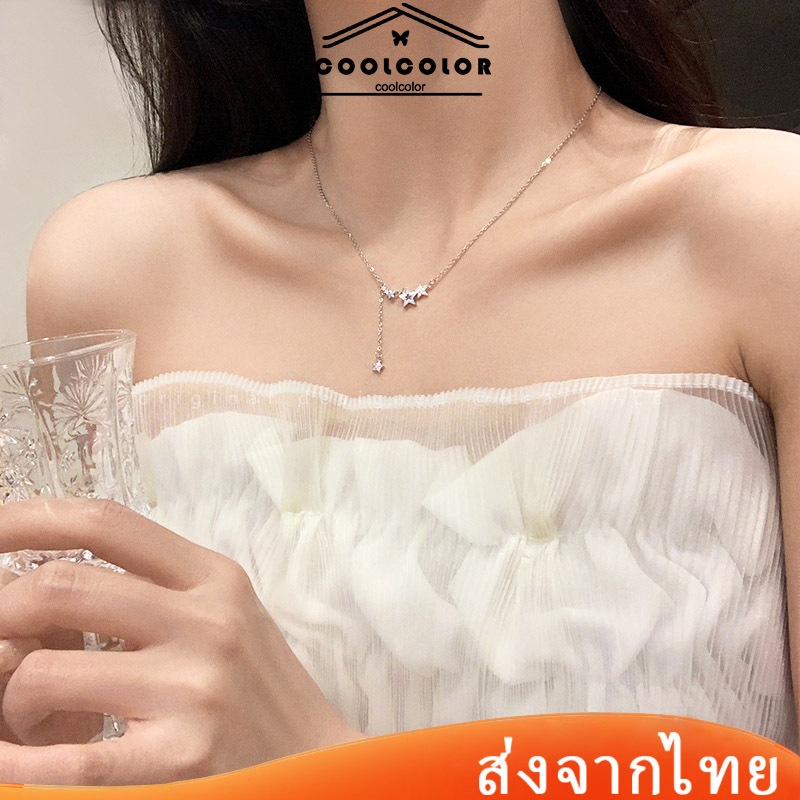 ในไทย สร้อยคอรูปดาวห้าแฉกพู่เพทายจี้Insความรู้สึกขั้นสูงหรูหราโซ่ไหปลาร้าสําหรับผู้หญิง.COD