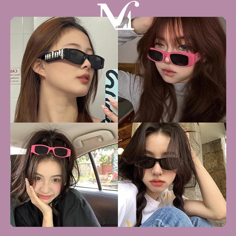 [พร้อมส่งจากไทย] แว่นกันแดดตัวอักษรอเมริกัน พังก์ฮิปฮอป เทรนด์สไตล์เกาหลี แว่นกันแดดทรงสี่เหลี่ยมสีชมพู