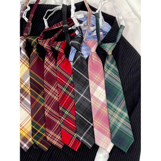 MORA | (แบบสั้น) พร้อมส่ง 🍒 เนคไทสำเร็จรูปลายสก็อต/เนคไทลายทาง necktie (แบบสำเร็จรูป/สวมคอ)