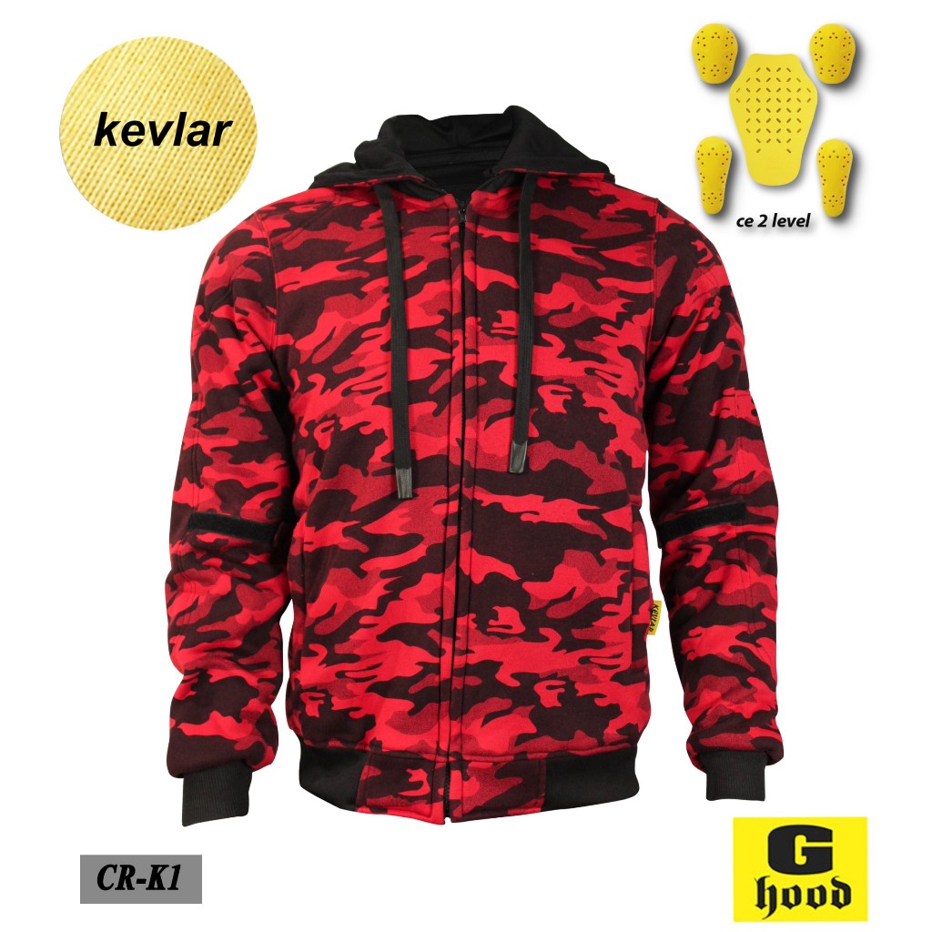 เสื้อฮู้ดการ์ด เครฟล่า  Kevlar Aramid Fiber พรางแดง