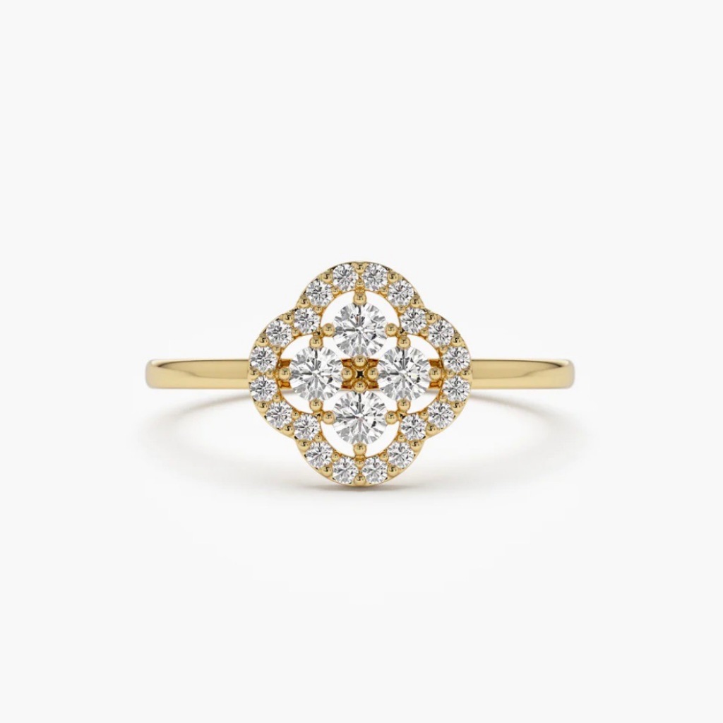 Princelyแหวนเพชรแท้Clover Diamond Cluster Ring