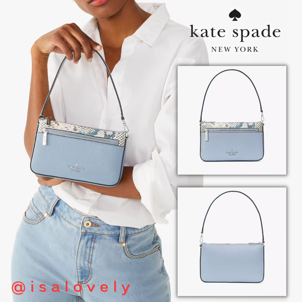 📌Isa Lovely Shop📌  Kate Spade KG237 Leila Snake Embossed Convertible Wristlet Color : Muted Blue