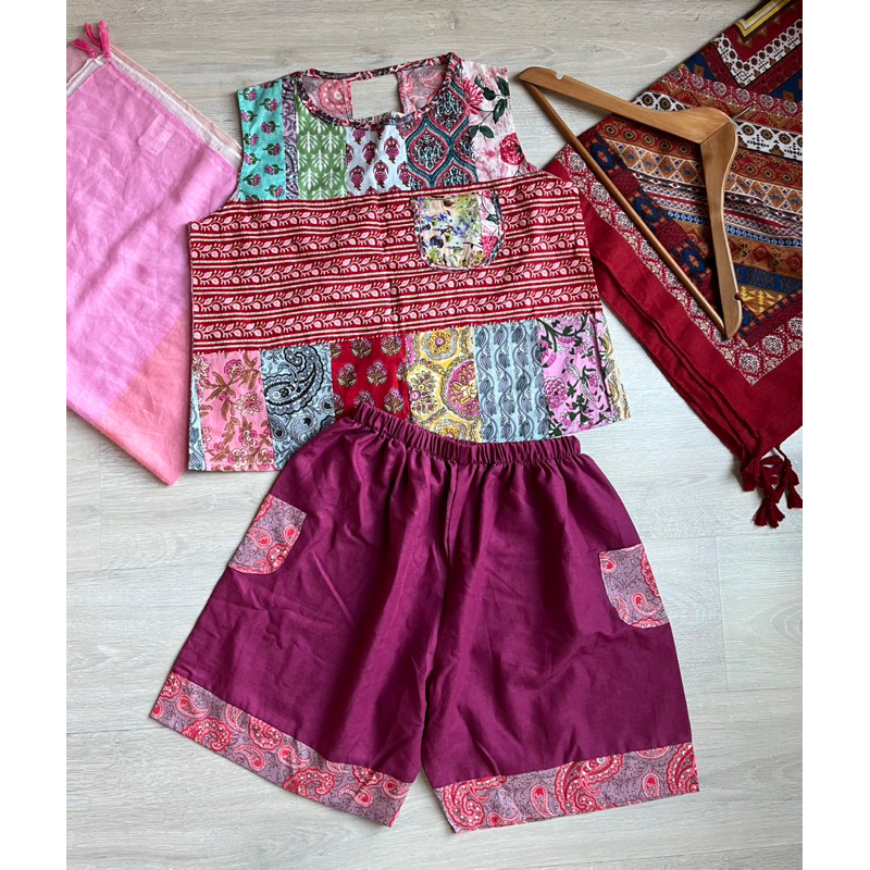 ชุดเสื้อกางเกง งานผ้าป่านอินเดียหรือคอตตอนอินเดีย hand block