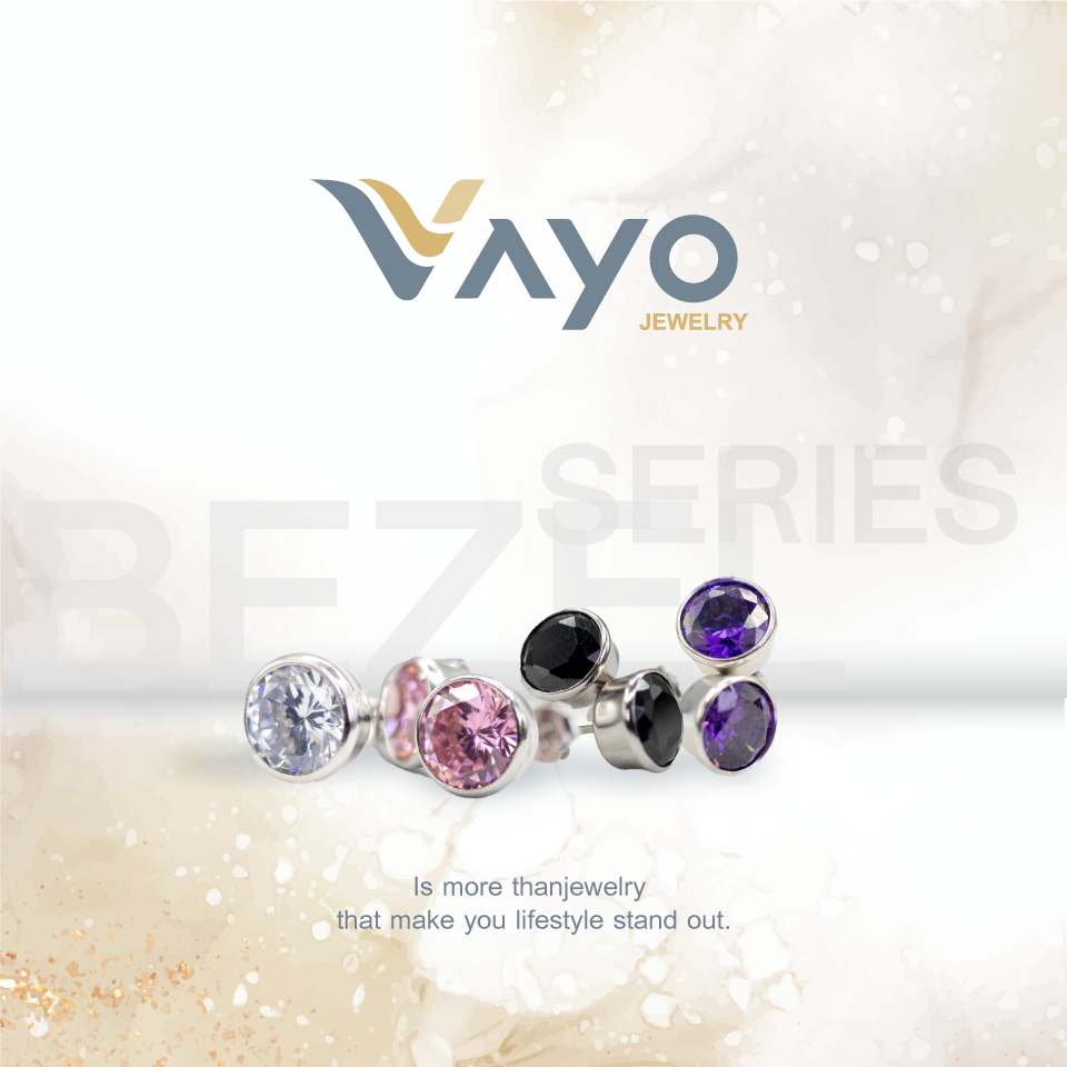 ต่างหู บาร์เซล Bazel  เงินแท้ 92.5% ชุบทองคำขาว   Vayo Jewerly