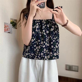 (ใหม่/พร้อมส่ง#M2251)เสื้อแฟชั่นสายเดี่ยวแบบวัยรุ่นลายดอกไม้น่ารัก เนื้อผ้าดี สไตส์เกาหลี