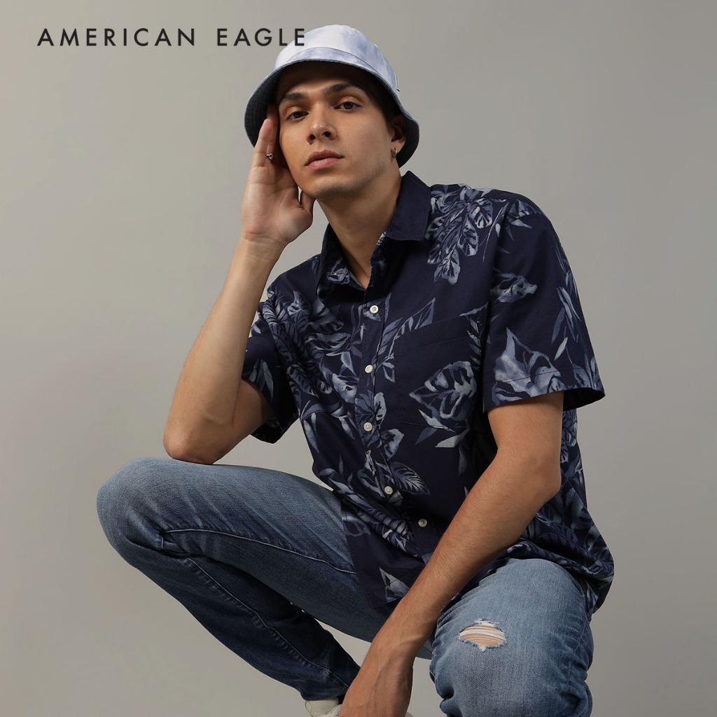 American Eagle Tropical Button-Up Poolside Shirt เสื้อเชิ้ต ผู้ชาย แขนสั้น (NMSH 015-2478-410)