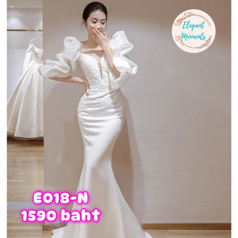 พร้อมส่งจากไทย รหัสE018-N ชุดแต่งงาน ชุดเจ้าสาว ชุดถ่ายพรีเวดดิ้ง ชุดafter party ชุดงานหมั้น เดรสยาว เดรสมินิมอล