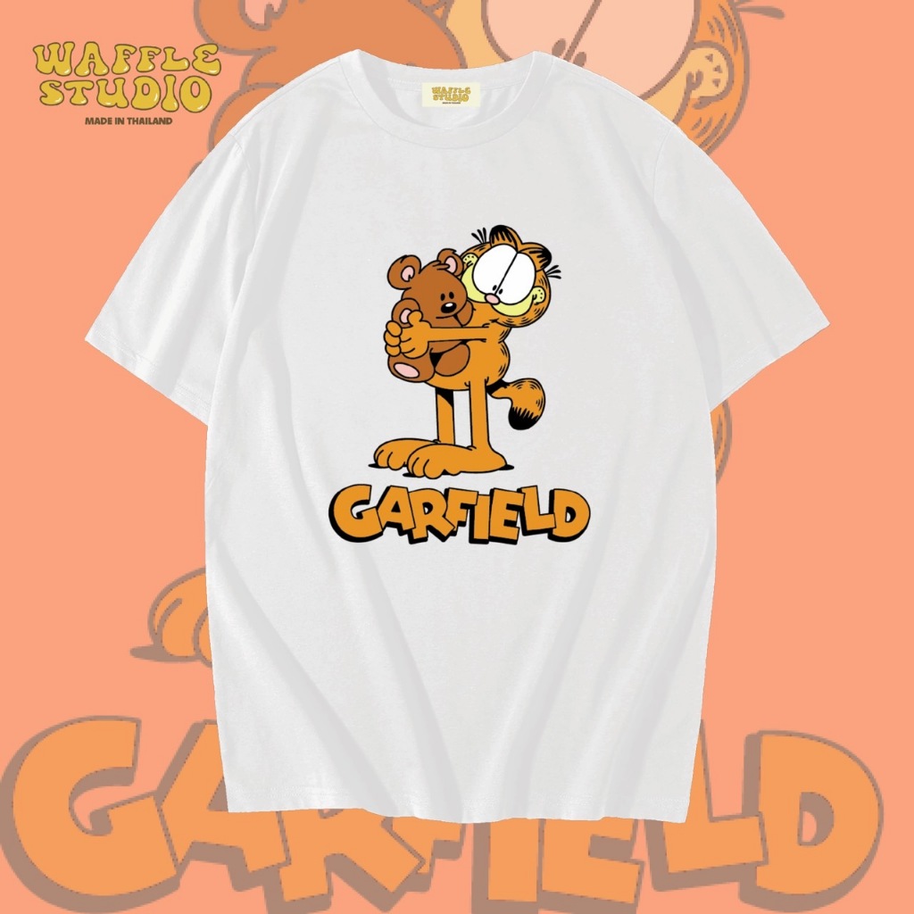 [ ส่งฟรี ] WS0083 เสื้อยืดโอเวอร์ไซส์ เสื้อยืดเกาหลี ผ้าคอตตอน100% เสื้อยืด Garfield กาฟิลด์ WAFFLE STUDIO