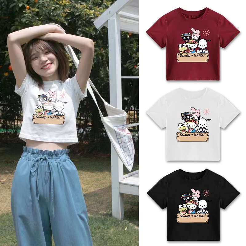 [พร้อมส่งจากไทย ราคาถูก] เสือยืดคอกลม แขนสั้น เอวลอย เสื้อครอปสไตล์เกาหลี สกีนลายการ์ตูน เสื้อแฟชั่น มีให้เลือก 5 สี