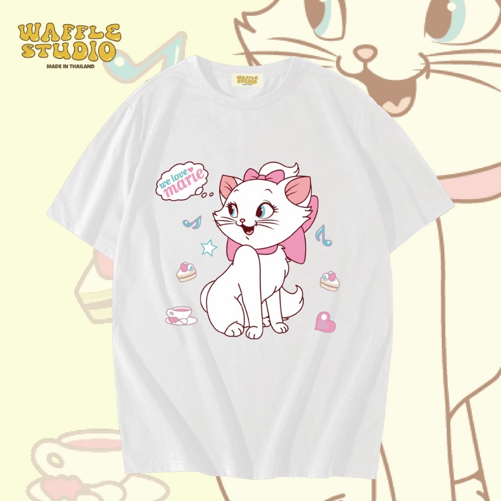 [ ส่งฟรี ] WS0093 เสื้อยืดโอเวอร์ไซส์ เสื้อยืดเกาหลี ผ้าคอตตอน100% เสื้อยืด Marie มารี แมวมารี WAFFLE STUDIO