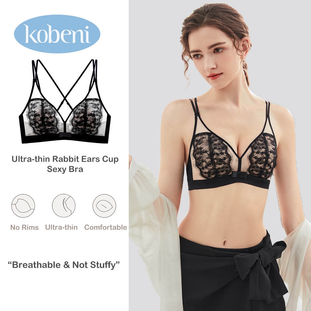 ⭐KOBENI⭐เสื้อชั้นในลูกไม้ดันทรง บราเซียร์ แบบบาง แต่งหูกระต่าย สุดเซ็กซี่ สําหรับผู้หญิง ใส่สบาย เนื้อผ้านิ่ม