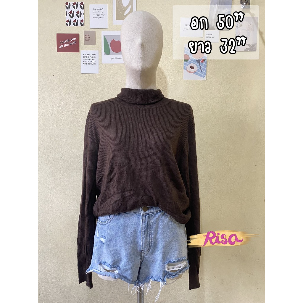 งานญี่ปุ่นนำเข้าแขนยาว แบรนด์comme ça ismญี่ปุ่นแท้ สีน้ำตาล คอเต่าพับได้ ผ้านิ่ม ผ้าดี