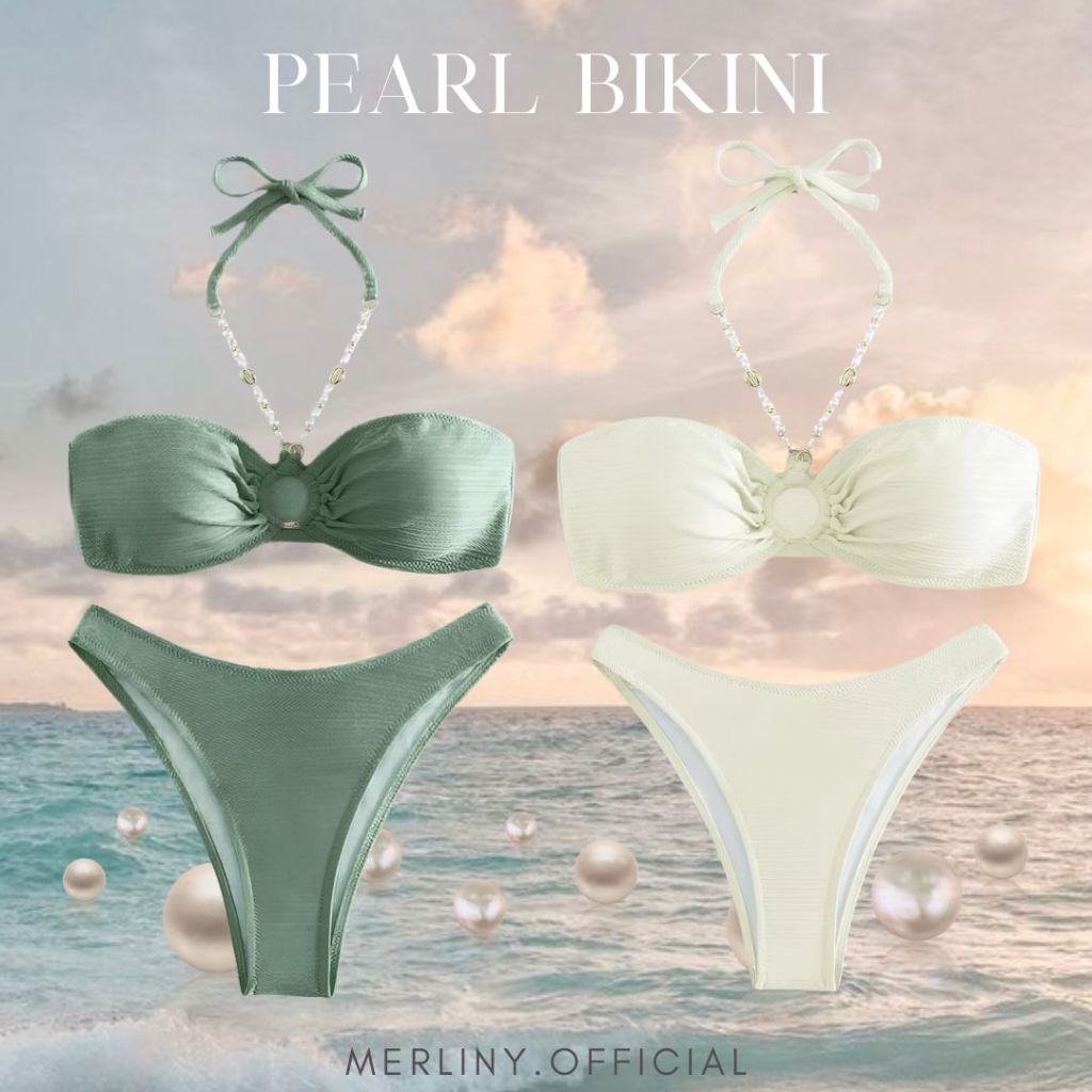 [พร้อมส่ง] 🫧PEARL BIKINI 🫧บิกินี่สายคล้องคอไข่มุก ชุดว่ายน้ำ บิกินี่ ชุดใส่ไปทะเล