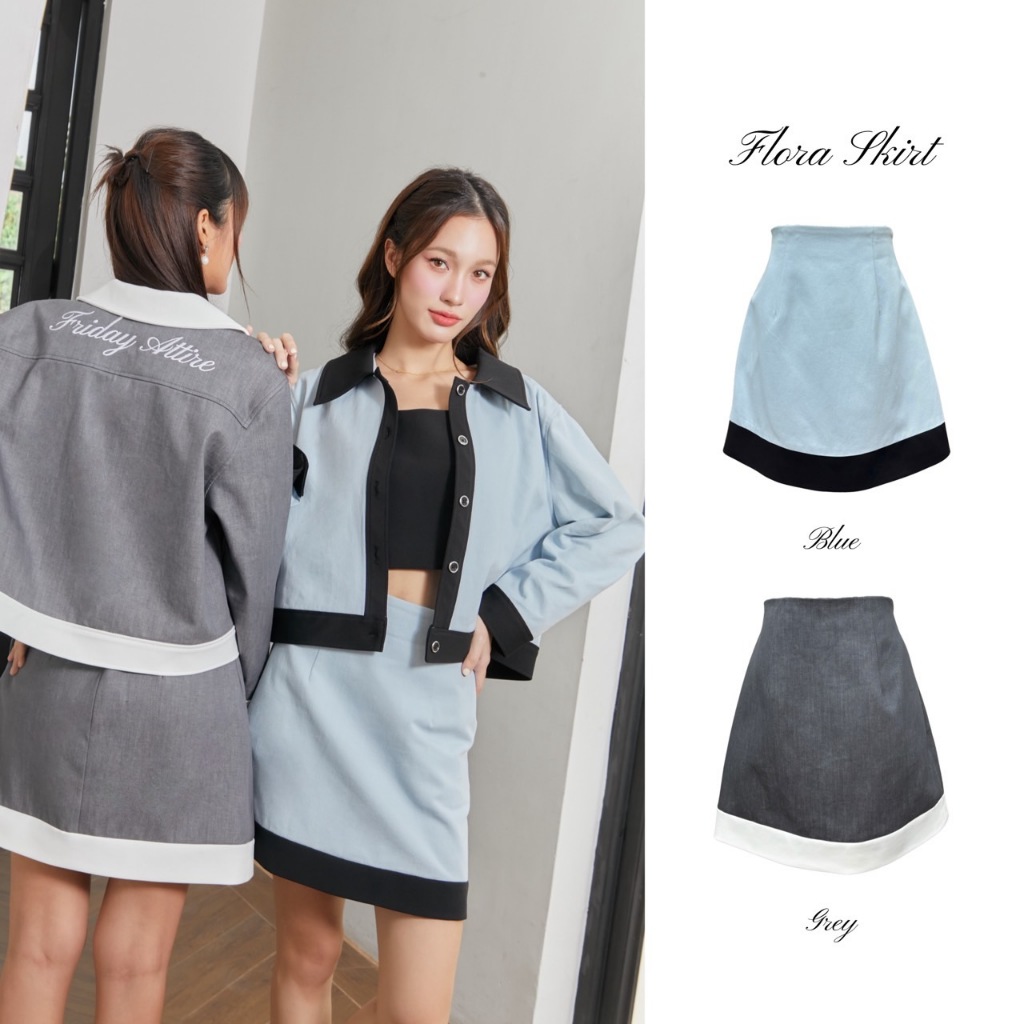 [ส่งฟรี] Friday attire กระโปรงทรงเอตัดต่อเเถบ (FS-005)