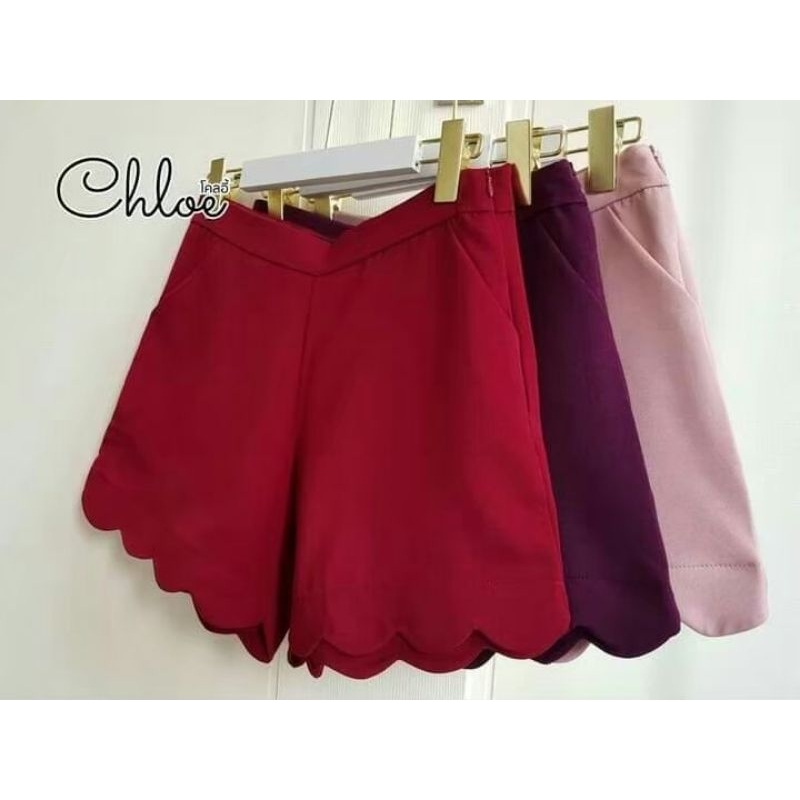 ขาสั้นผ้าฮานาโกะ ปลายขาหยัก Chloe มี4สี จัดส่งทุกวัน โรงงานมาเอง! ซิปข้าง กระเป๋า2ข้าง ผ้านิ่มใส่สบาย สไตล์น่ารัก